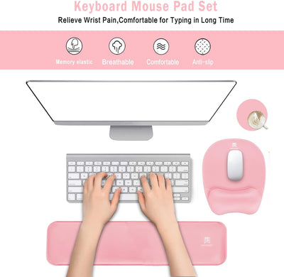 Memory Foam Set Keyboard Wrist Rest Pad & Mouse Wrist Rest Support,Ergonomic Design for Office,Home Office,Laptop,Desktop Computer,Gaming Keyboard - Pink